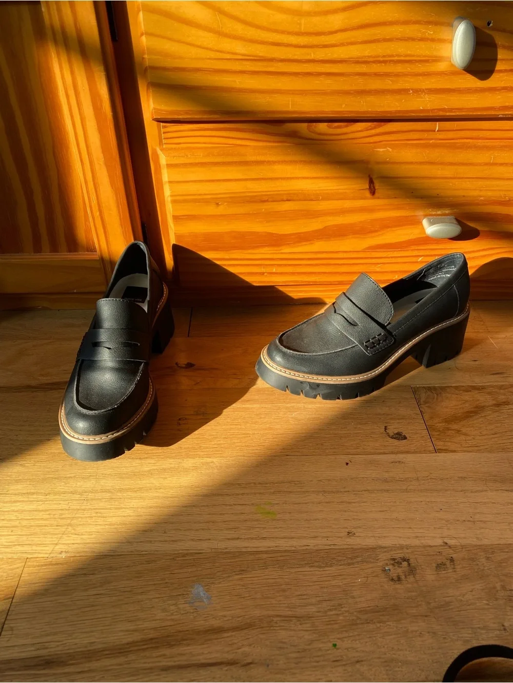 Dolce Vita Black Chunky Lug Heel Loafers